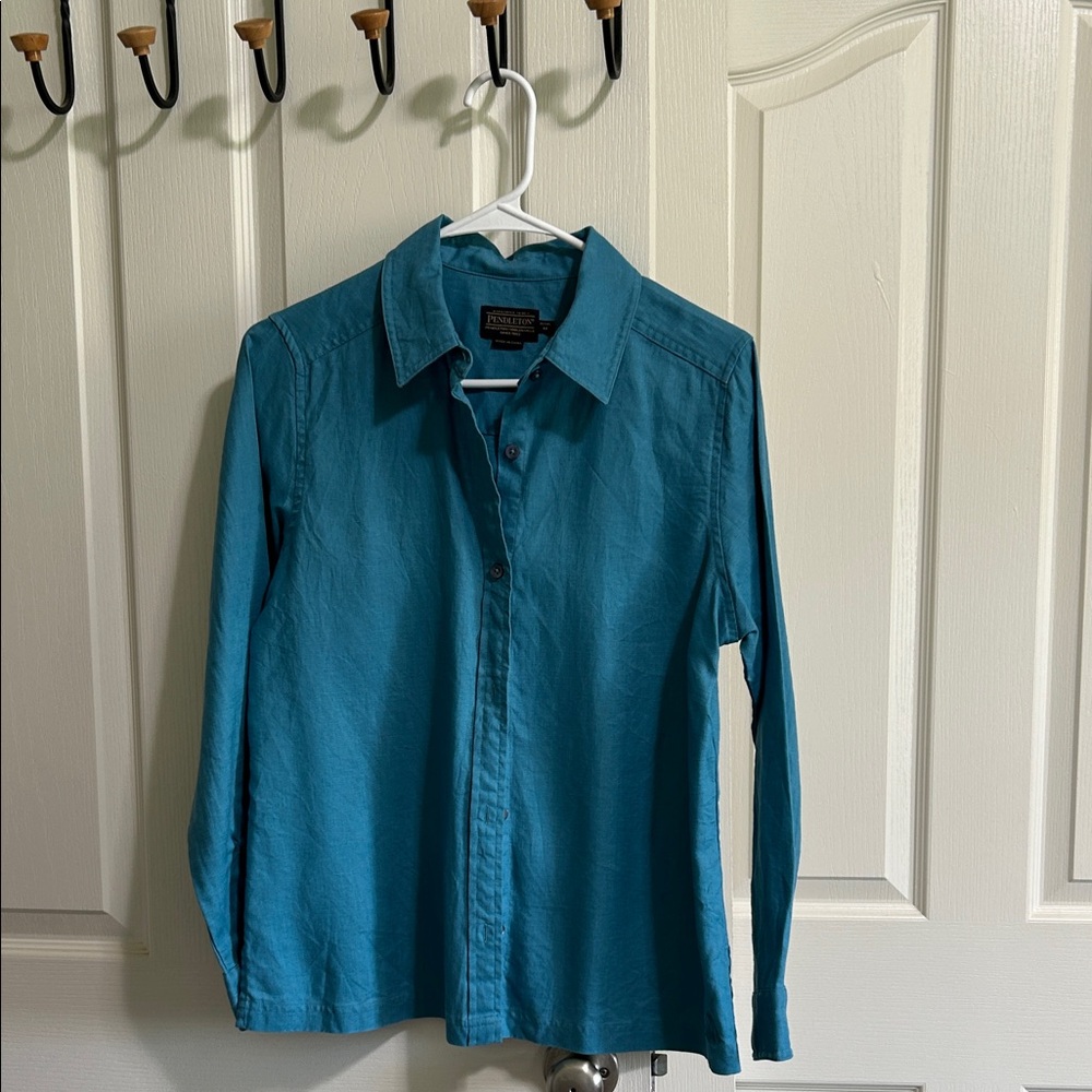 Teal Pendleton Button Down Shirt Petite Medium - image 1